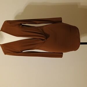 NWT Zara Brown Deep Plunge Dress Size L  Bodycon Mini